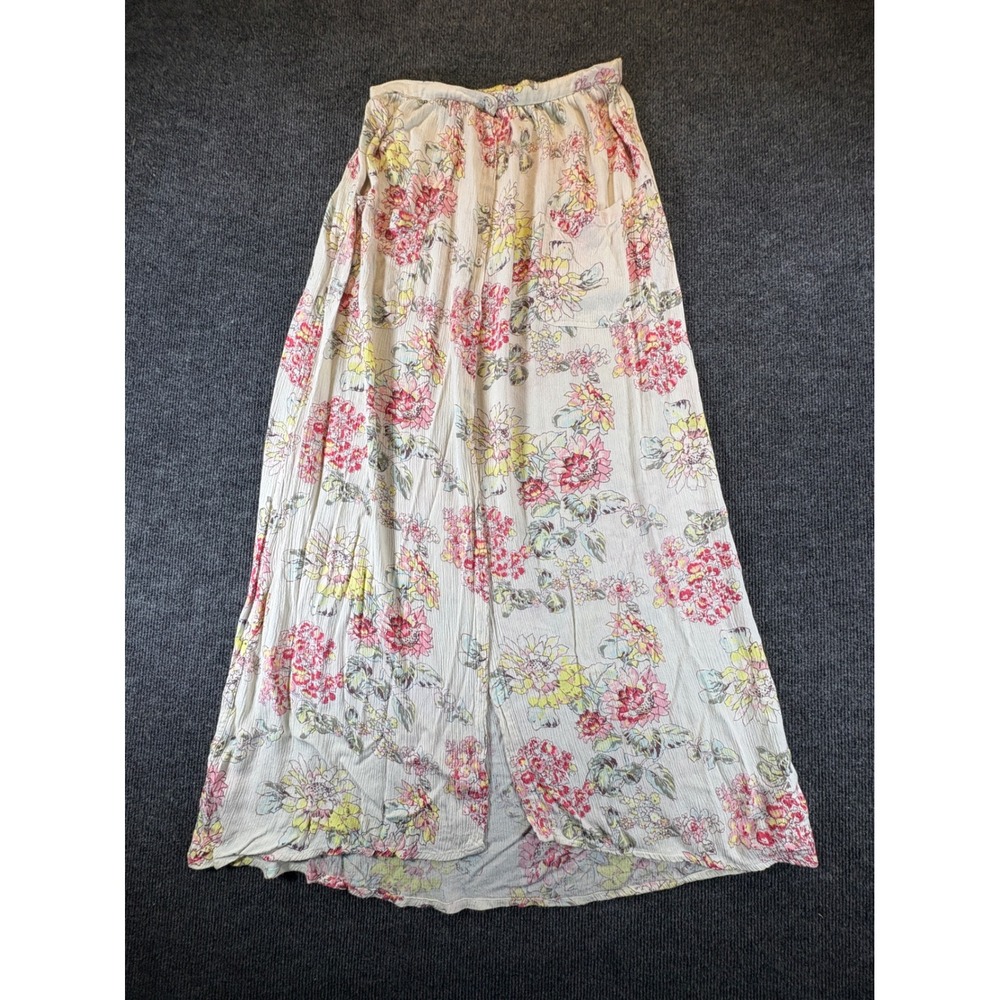 Billabong Floral Maxi Skirt Womens M Pink Yellow Button Front‎ Boho Rayon 2819